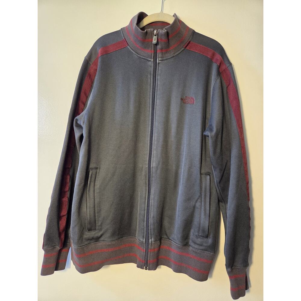 The North Face Full Zip Track Athletic Jacket Gray Maroon Stripe Men’s Large